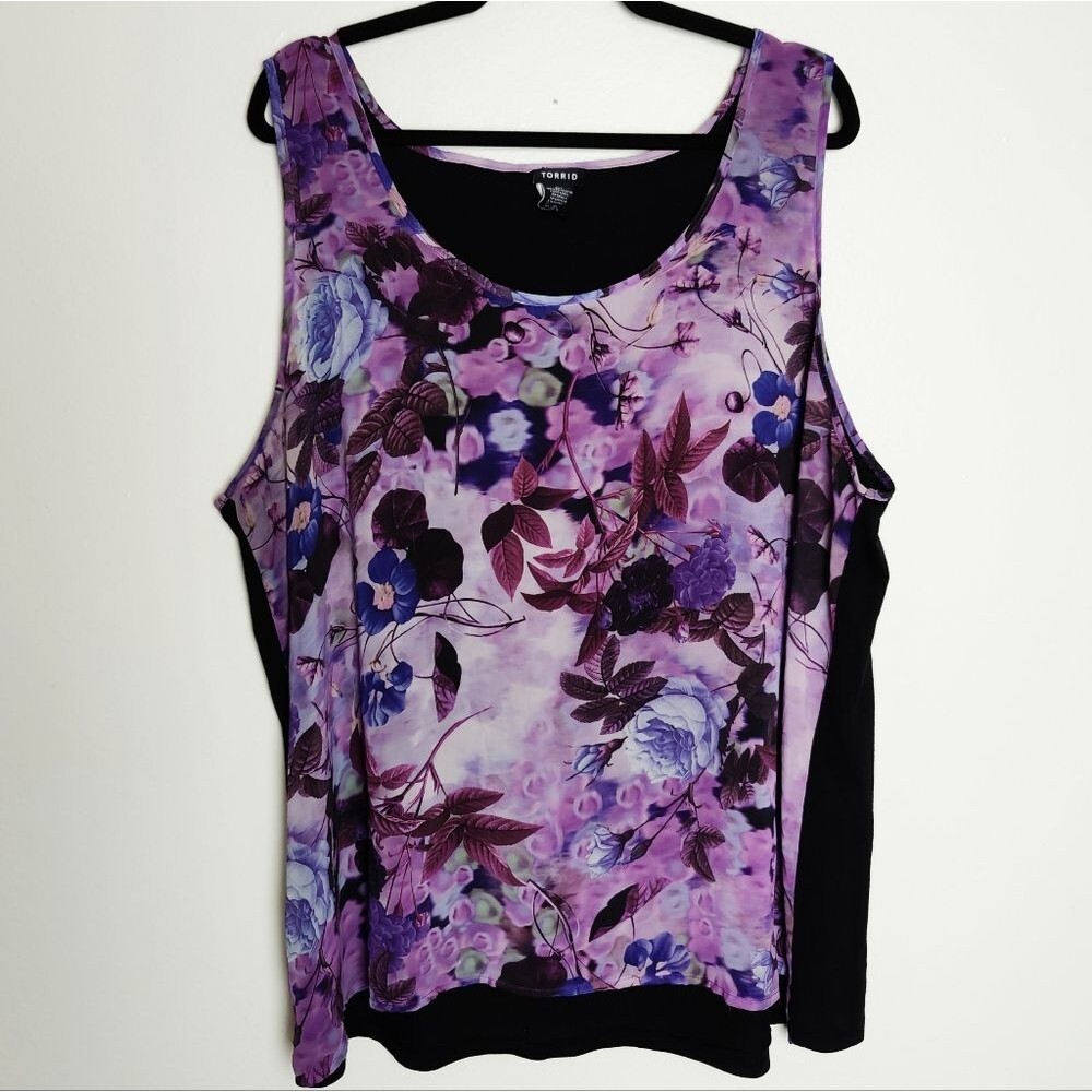 Torrid Purple/Black Sheer Floral Tank Top, Size 3 (3X)